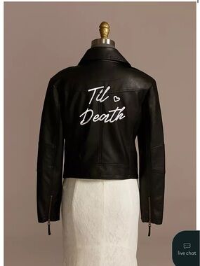 Leather Moto Jacket with 'Til Death' Embroidery - Black